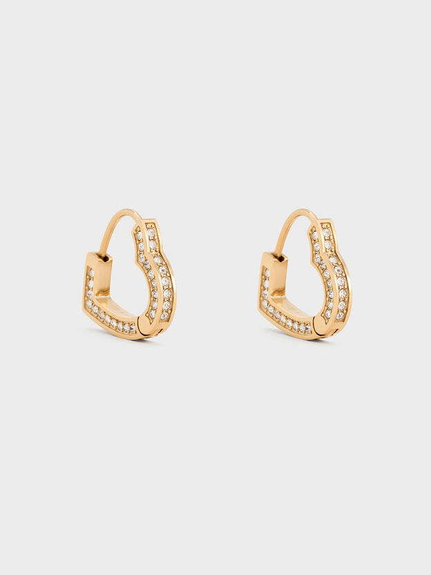 Malorie Crystal Heart Hoop Earrings, Gold, hi-res