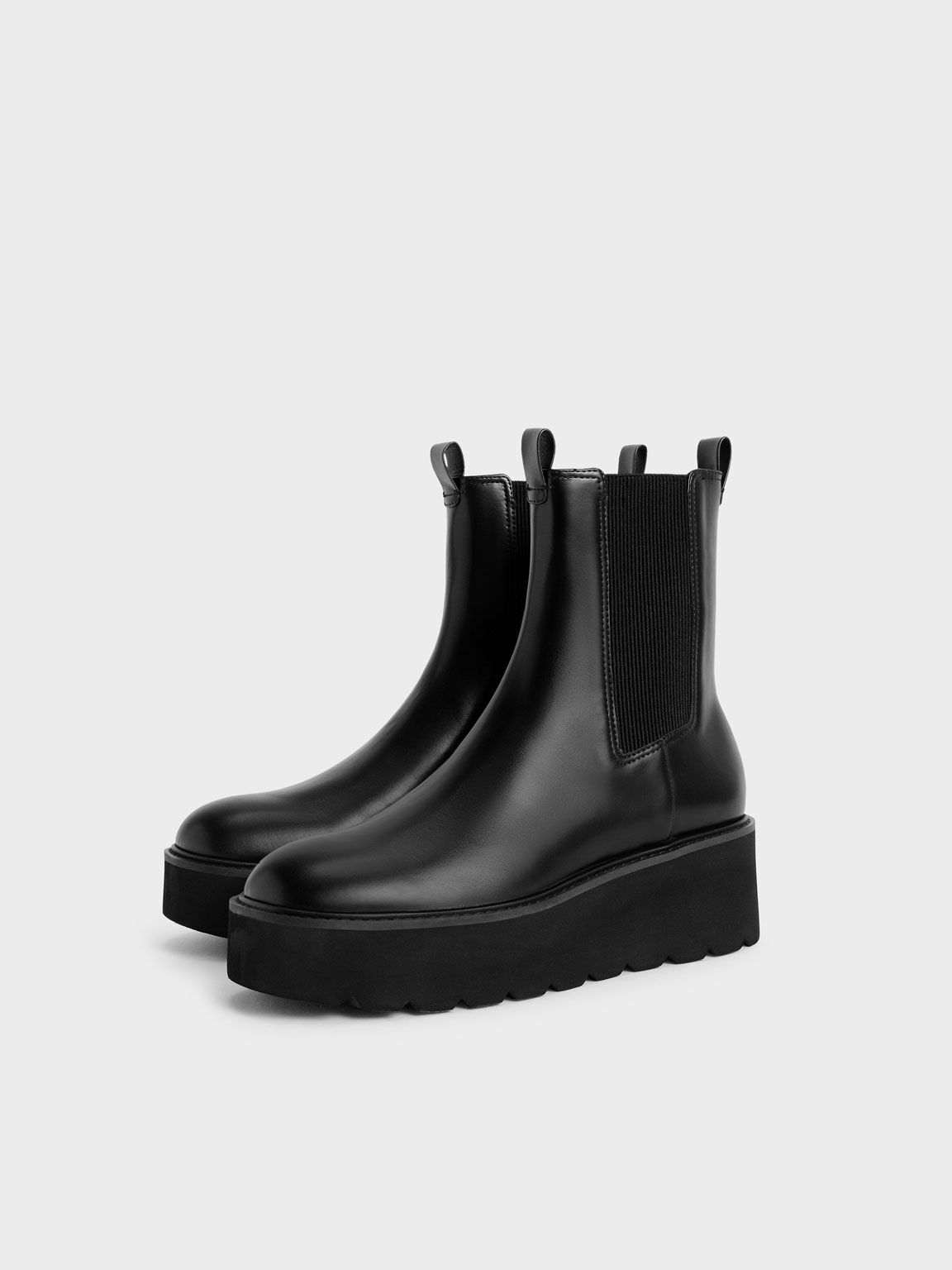 Black Double Tab Platform Chelsea Boots - CHARLES & KEITH US