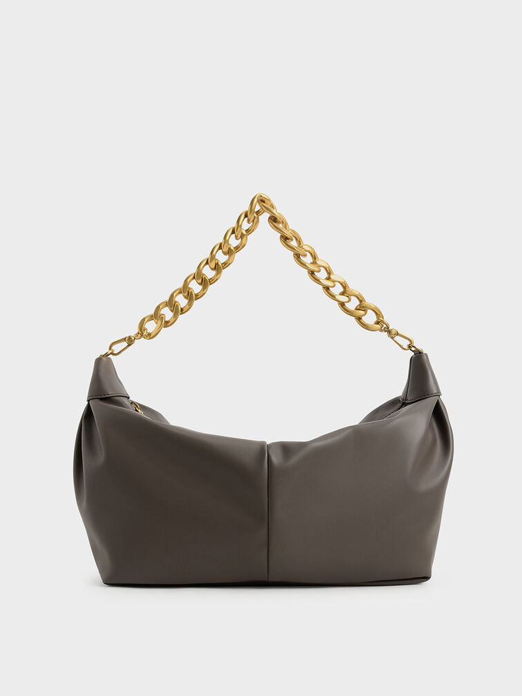 Chunky Chain Link Hobo Bag, Military Green, hi-res