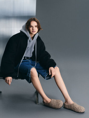 Crochet Flat Mules, Taupe, hi-res