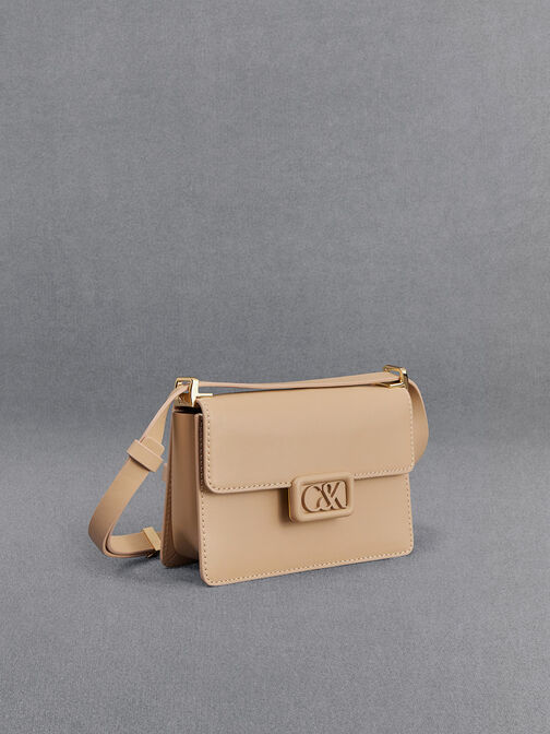 Leather Boxy Bag, Nude, hi-res