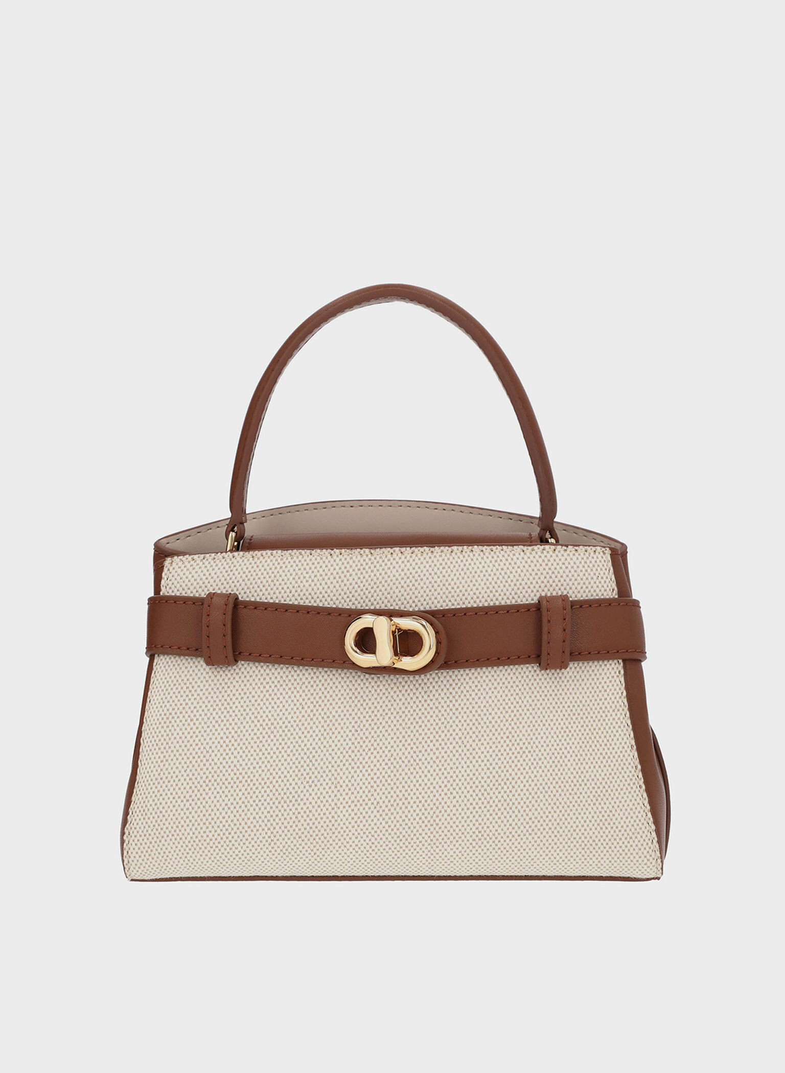 Aubrielle Canvas Two-Tone Top Handle Bag, Taupe Canvas, hi-res