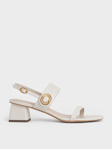 Metallic Accent Trapeze Heel Sandals, Chalk, hi-res