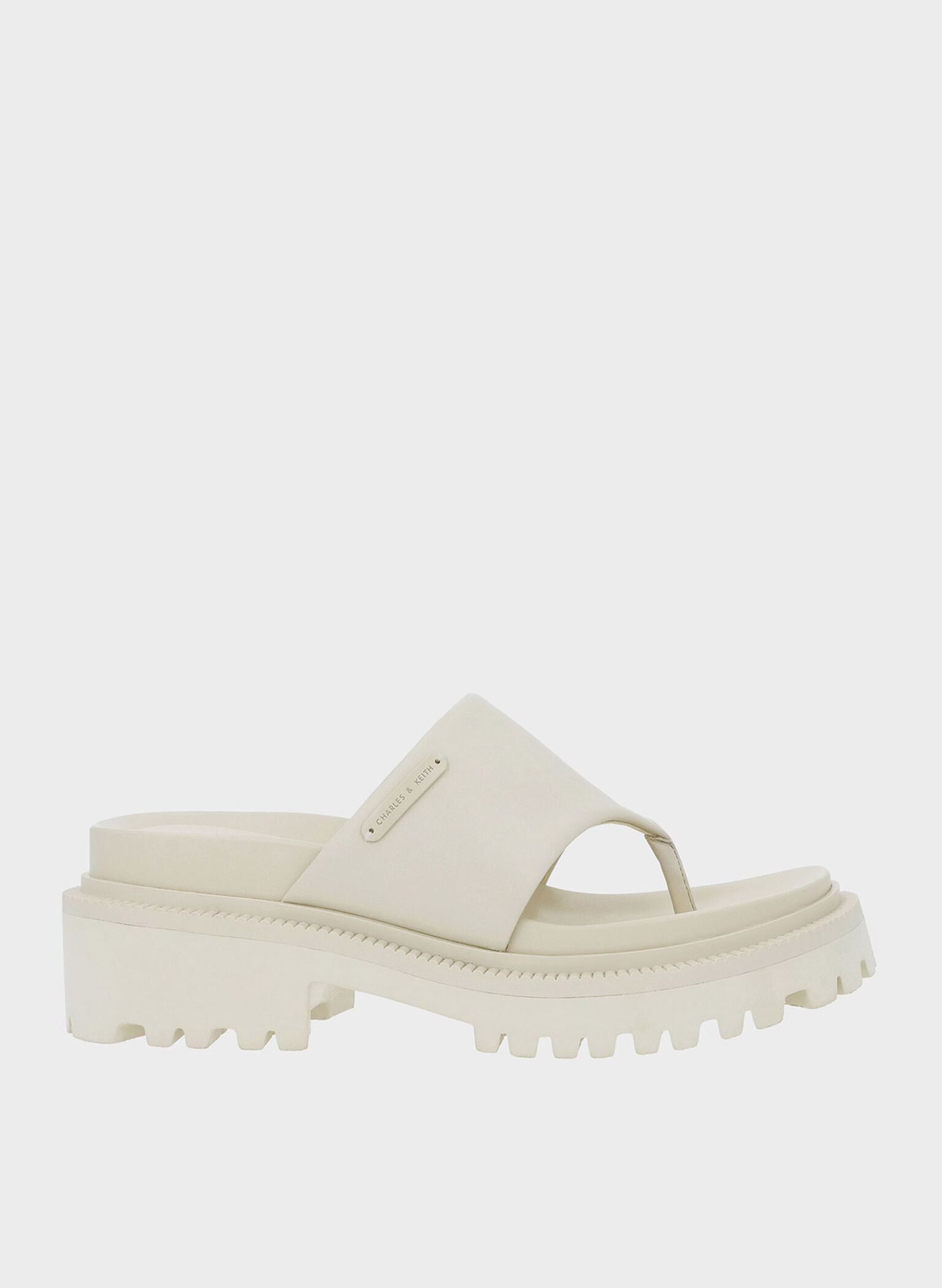 Chalk Padded Ridged-Sole Thong Sandals - CHARLES & KEITH US