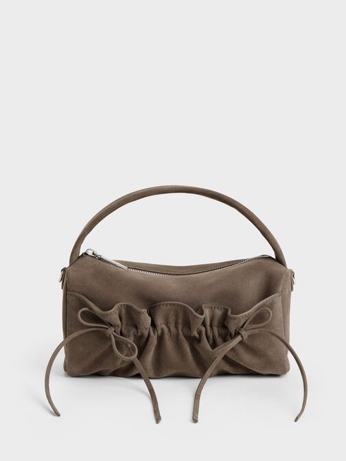 Reese Ruched Bow Top Handle Bag, Stone Grey, hi-res