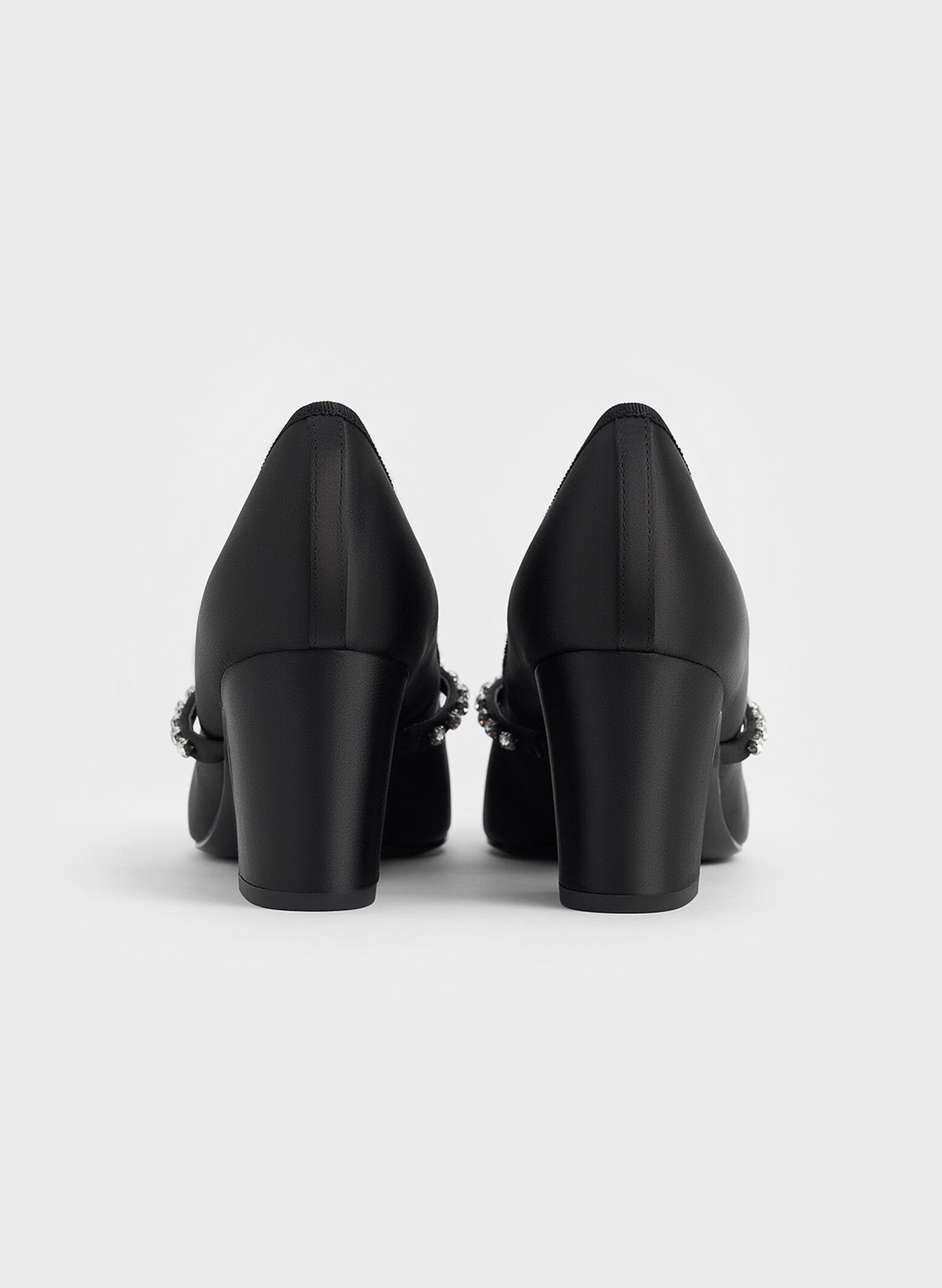 Tacones Mary Jane de satén con lazo con cristales, Negro texturizado, hi-res