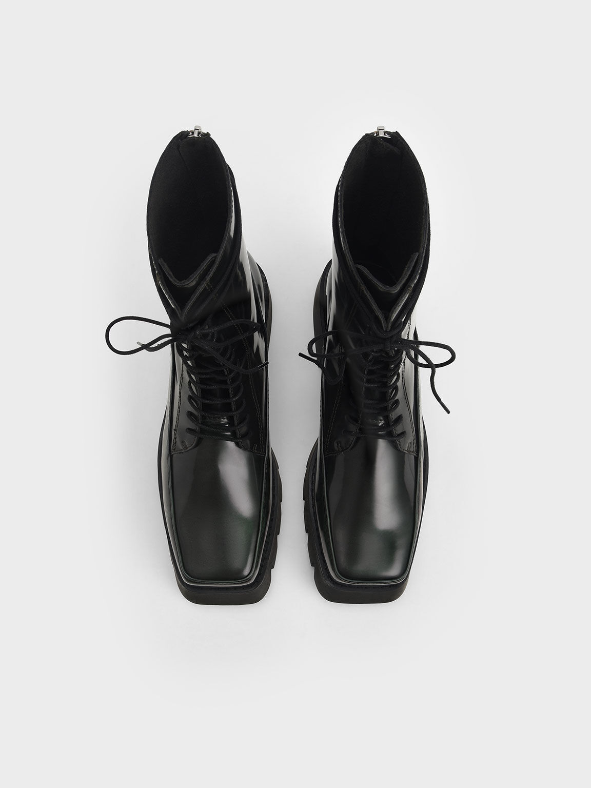 Botas de becerro con plataforma y cordones, Verde oscuro, hi-res