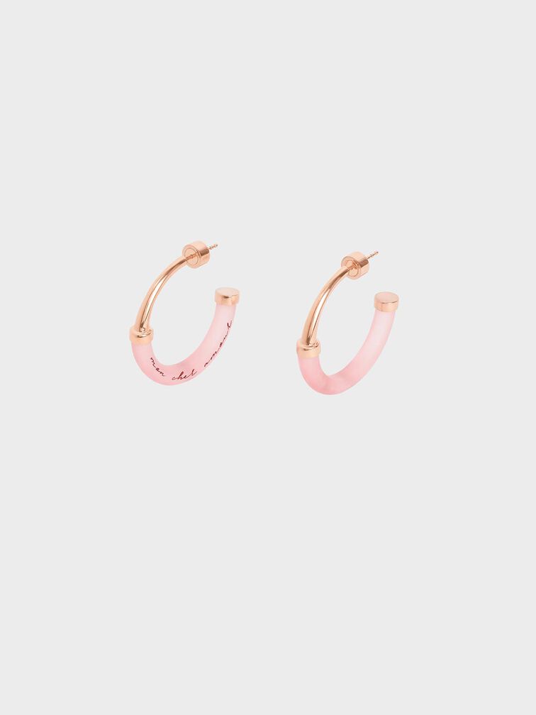"Mon Cher Amour, Mon Bel Amour" Printed Hoop Earrings, Rose Gold, hi-res