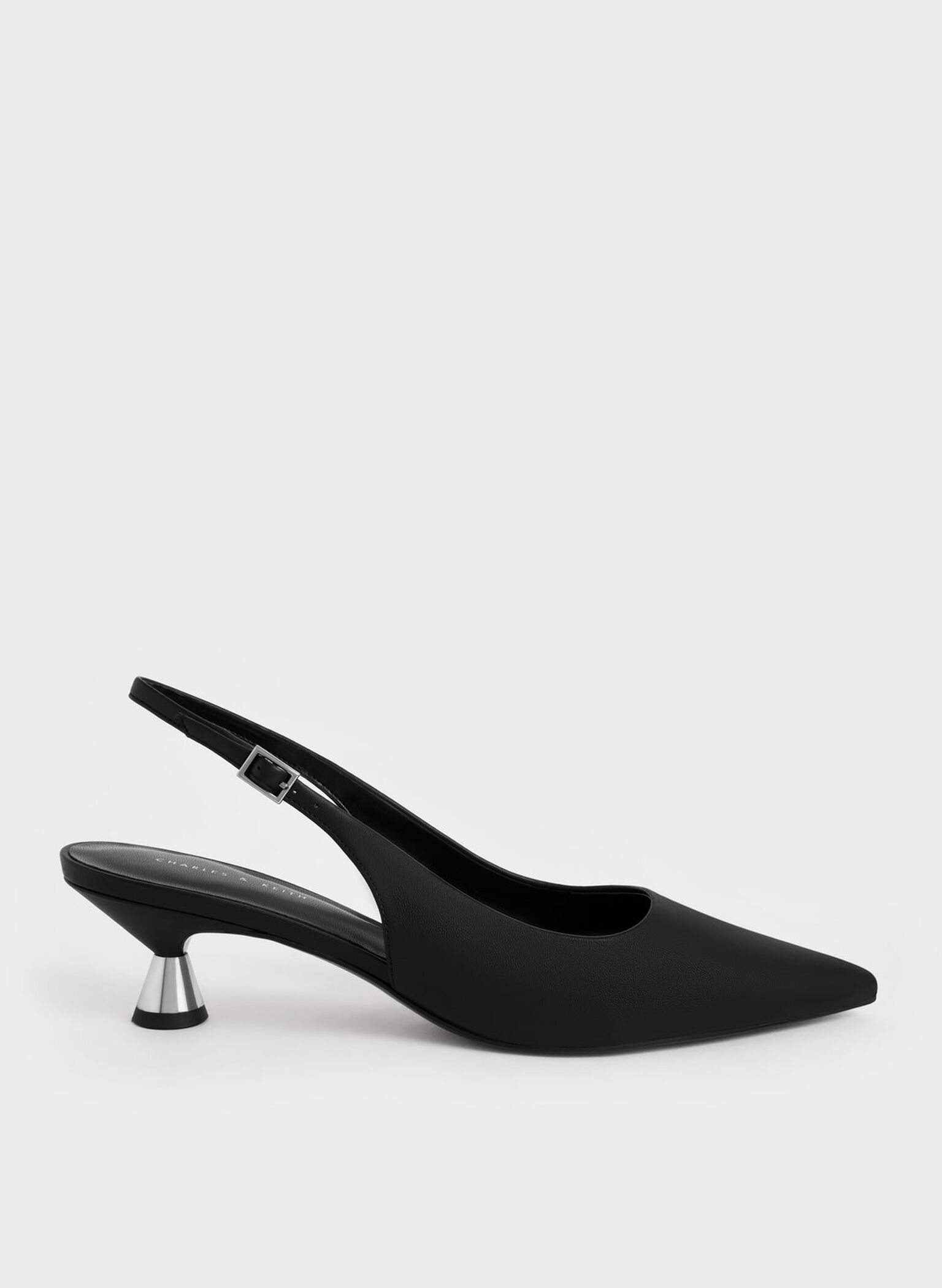 Zapatos Destalonados con Tacón Tipo Carrete, Negro, hi-res