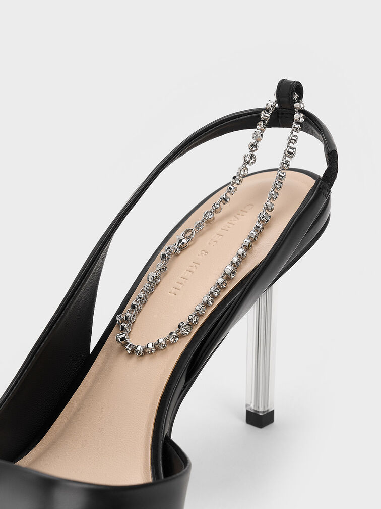 Crystal-Chain Ankle-Strap D'Orsay Pumps, Black, hi-res
