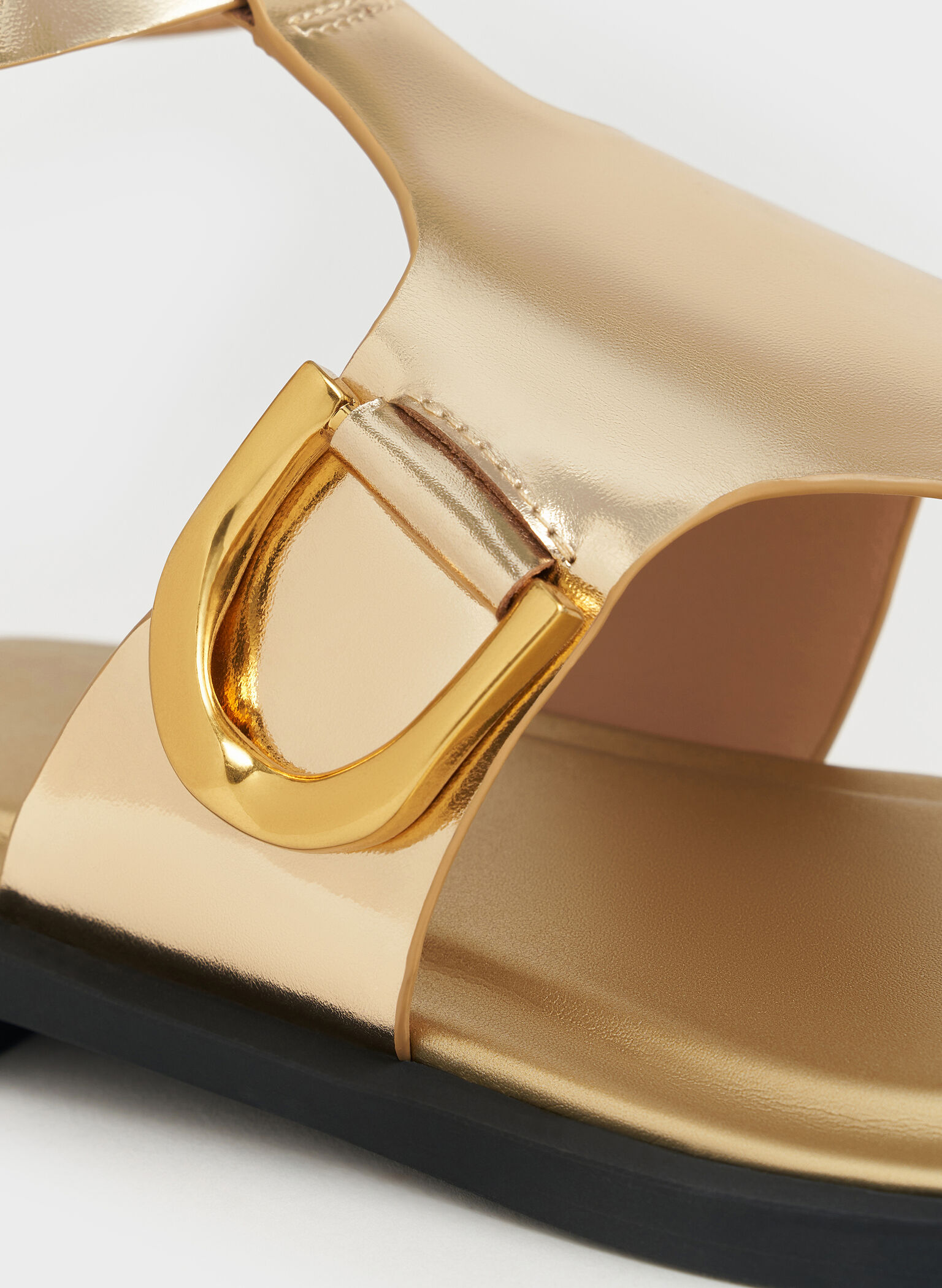 Gabine Metallic Leather Ankle-Strap Thong Sandals, Dorado, hi-res