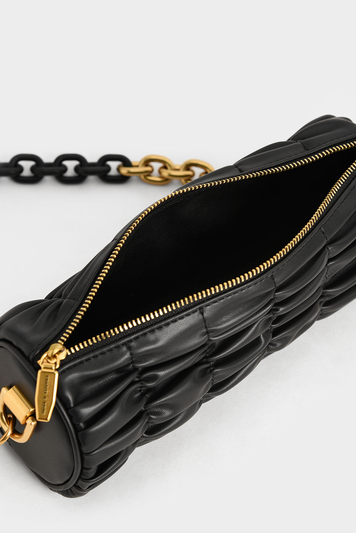 Black Tallulah Ruched Chain-Handle Shoulder Bag - Charles & Keith