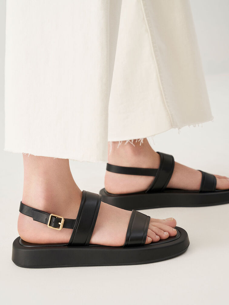 Open Toe Slingback Platform Sandals, Black, hi-res