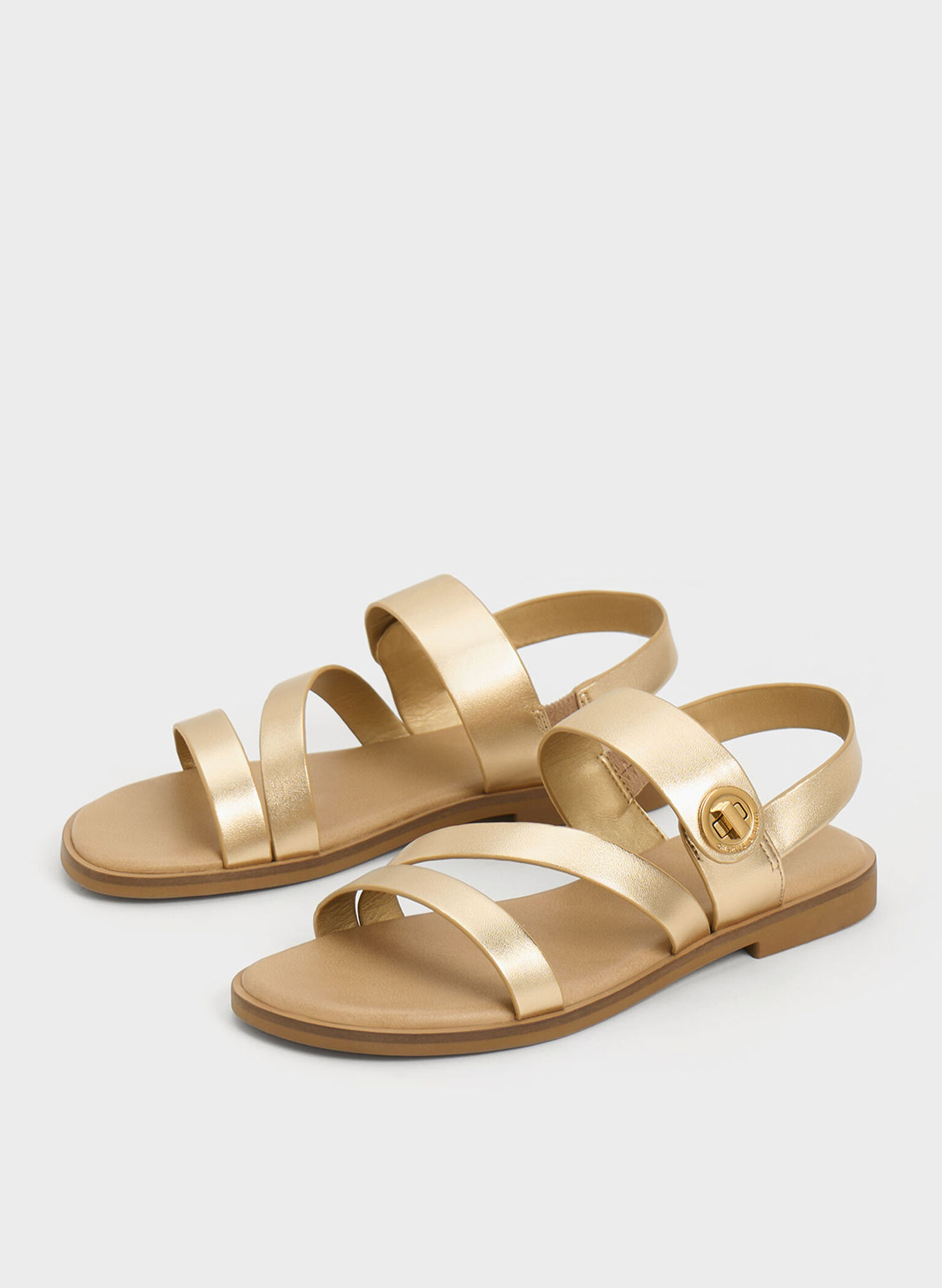 Yara Girls' Metallic Buckle Sandals, Gold2, hi-res