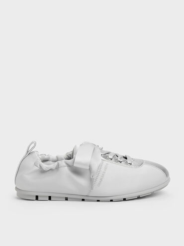Girls' Satin Pearlescent Sneakers, Silver, hi-res