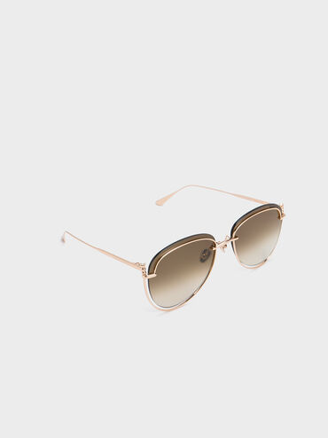 Oversized Wireframe Aviator Sunglasses, Rose Gold, hi-res