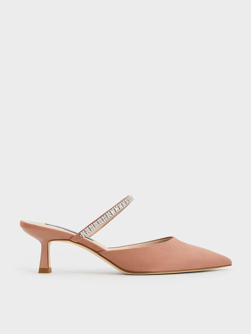 Ambrosia Textured Gem-Embellished Mules, Nude, hi-res