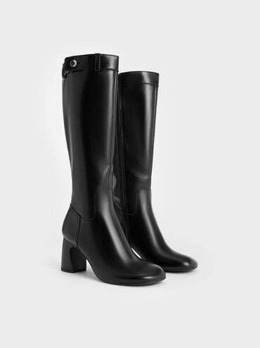Botas moteras hasta la rodilla con tacÃ³n en bloque, Negro, hi-res