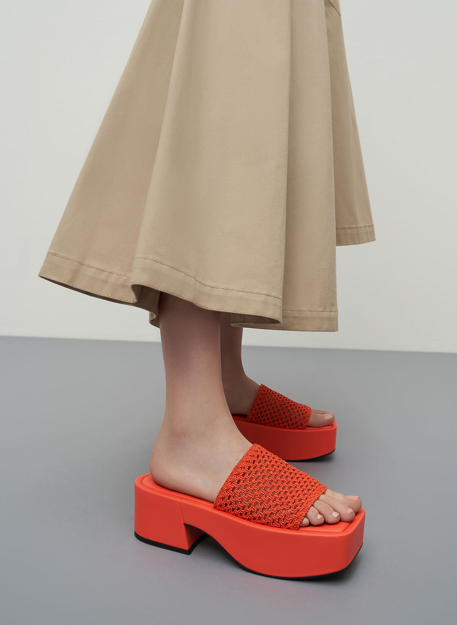 Knitted Platform Wedges, Coral, hi-res