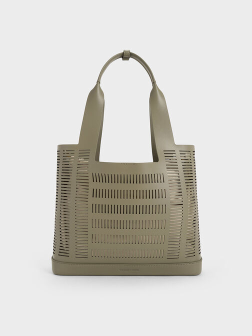 Delphi Cut-Out Tote Bag, Khaki, hi-res