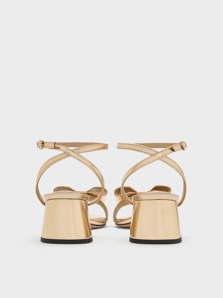 Lu Metallic Leather Bow Heeled Sandals, Gold, hi-res