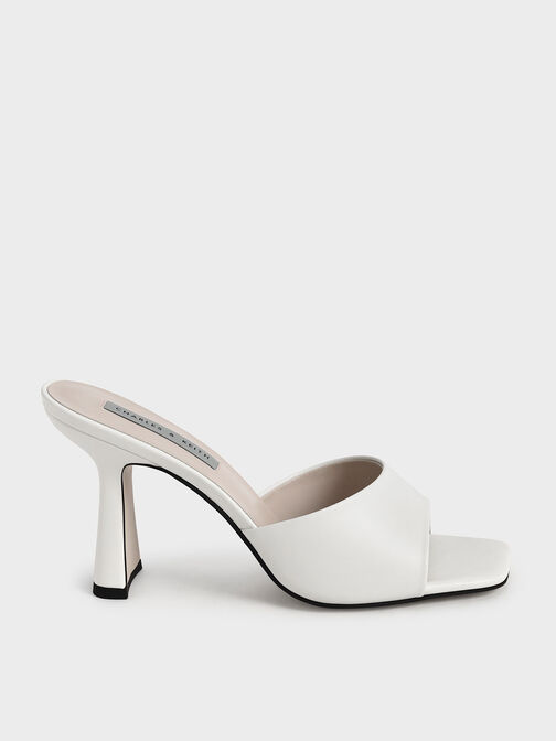 Square Toe Heeled Mules, Cream, hi-res