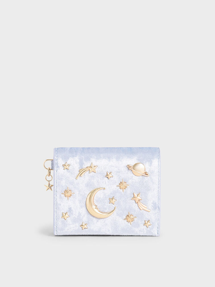 Velvet Embellished Card Holder - Light Blue