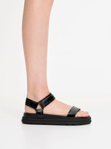 Maise Patent Strappy Sports Sandals, Black Patent, hi-res