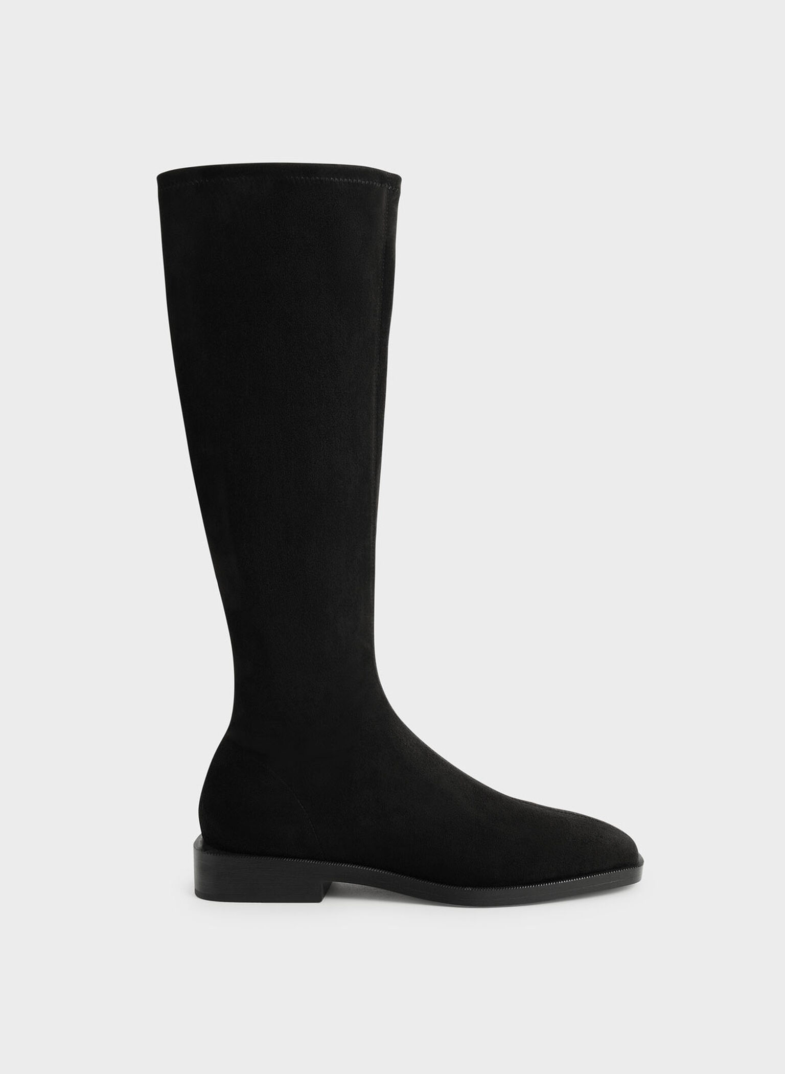 Black Textured Textured Knee High Flat Boots - CHARLES & KEITH US