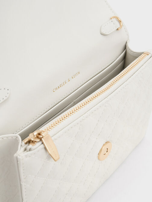 Duo Quilted Envelope Clutch, White, hi-res