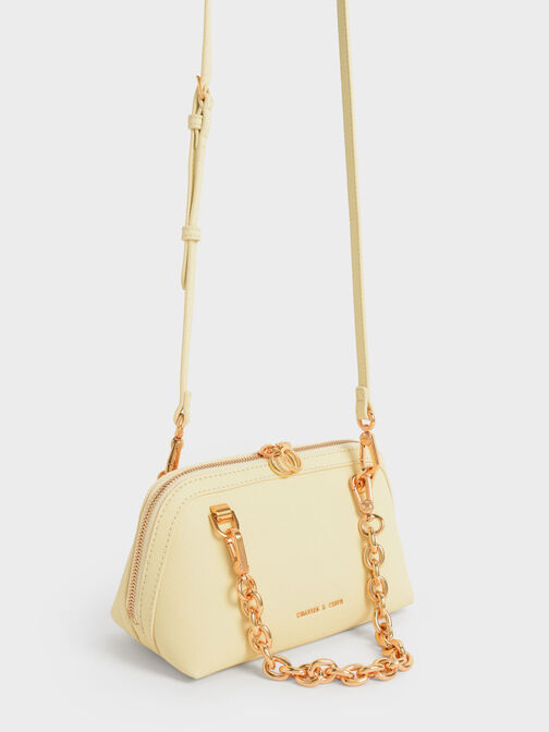 Chain Handle Two-Way Zip Crossbody Bag, Yellow, hi-res
