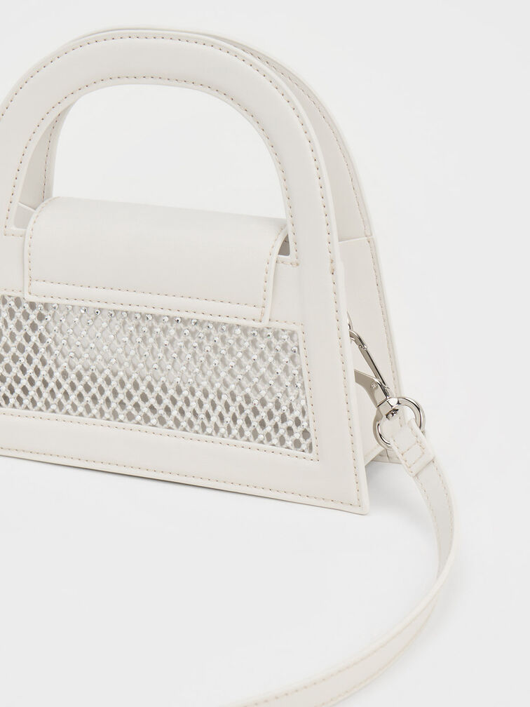 Este Crystal-Embellished Top Handle Bag, White, hi-res