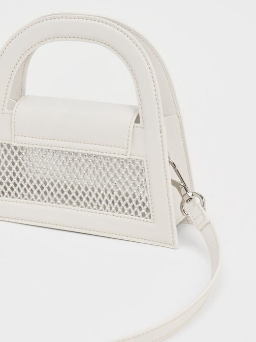 Este Crystal-Embellished Trapeze Bag, White, hi-res
