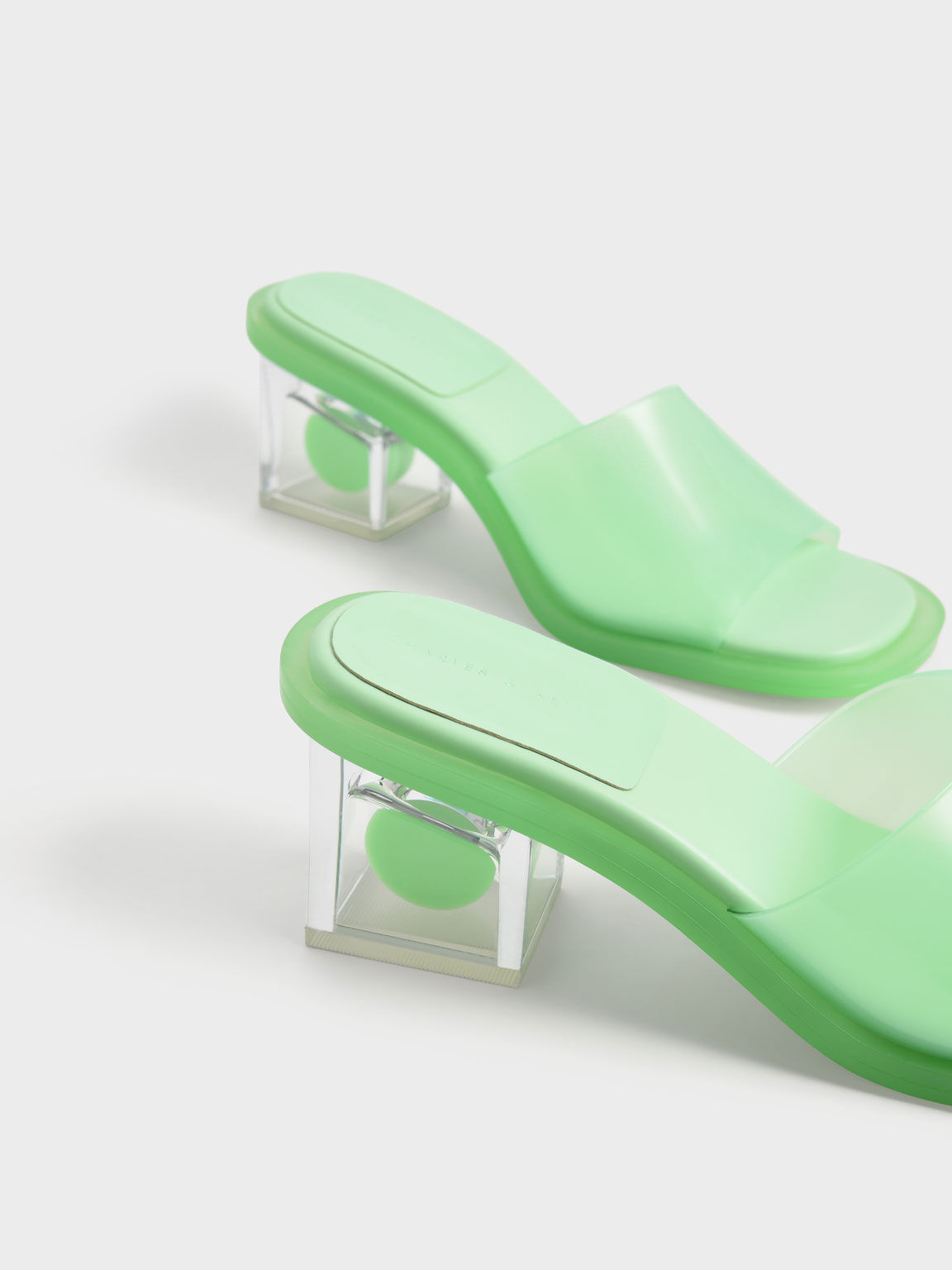 Green Madison Clear Sculptural Heel Mules CHARLES KEITH US