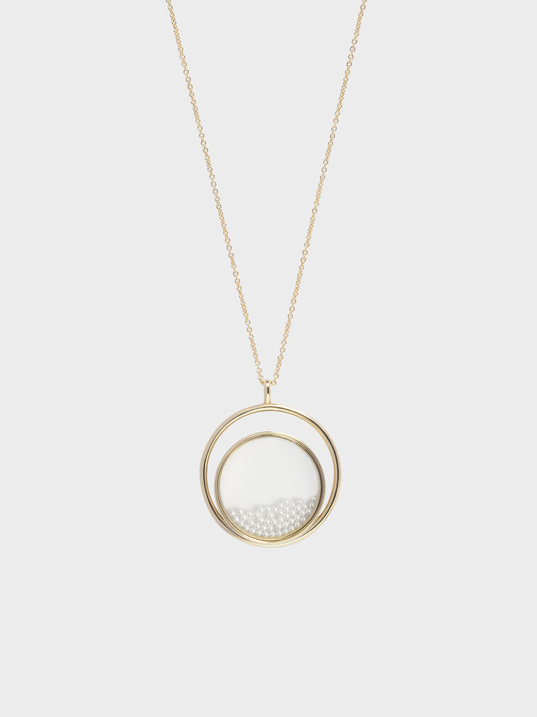 Pearl Finish Stone Floating Locket Matinee Necklace, Pearl, hi-res
