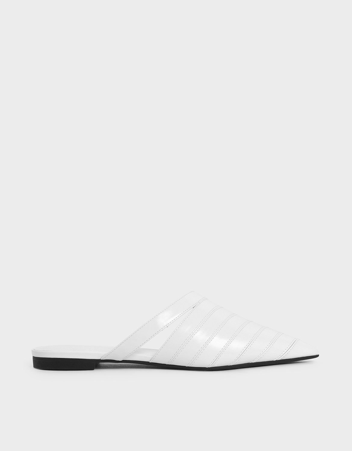 White Asymmetric Pointed Toe Mules 