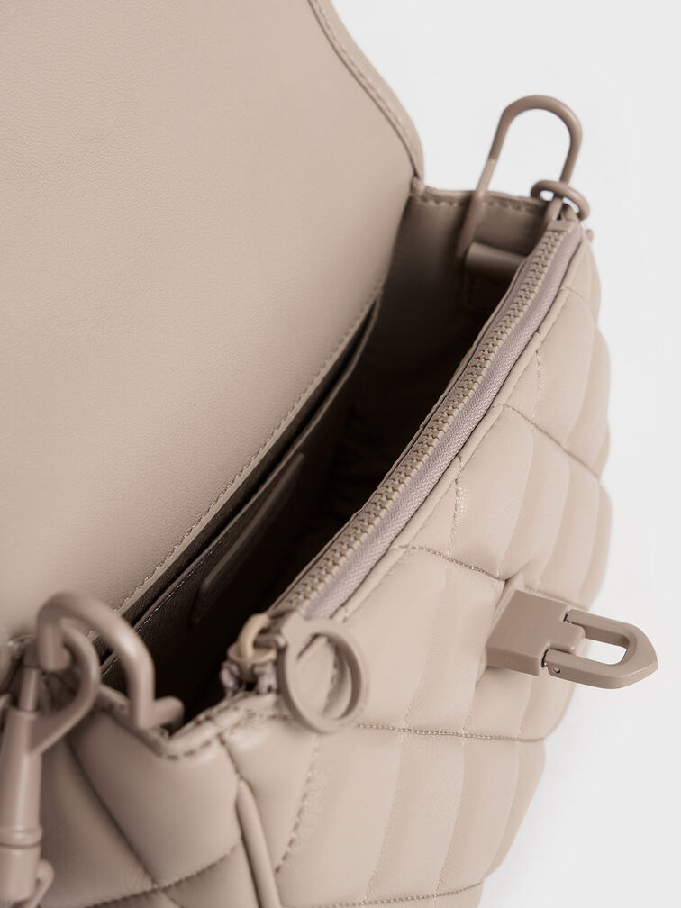 Taupe Cressida Quilted Crossbody Bag CHARLES & KEITH SG