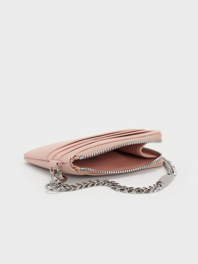 Nelly Wavy-Panel Chain-Strap Wristlet, Light Pink, hi-res