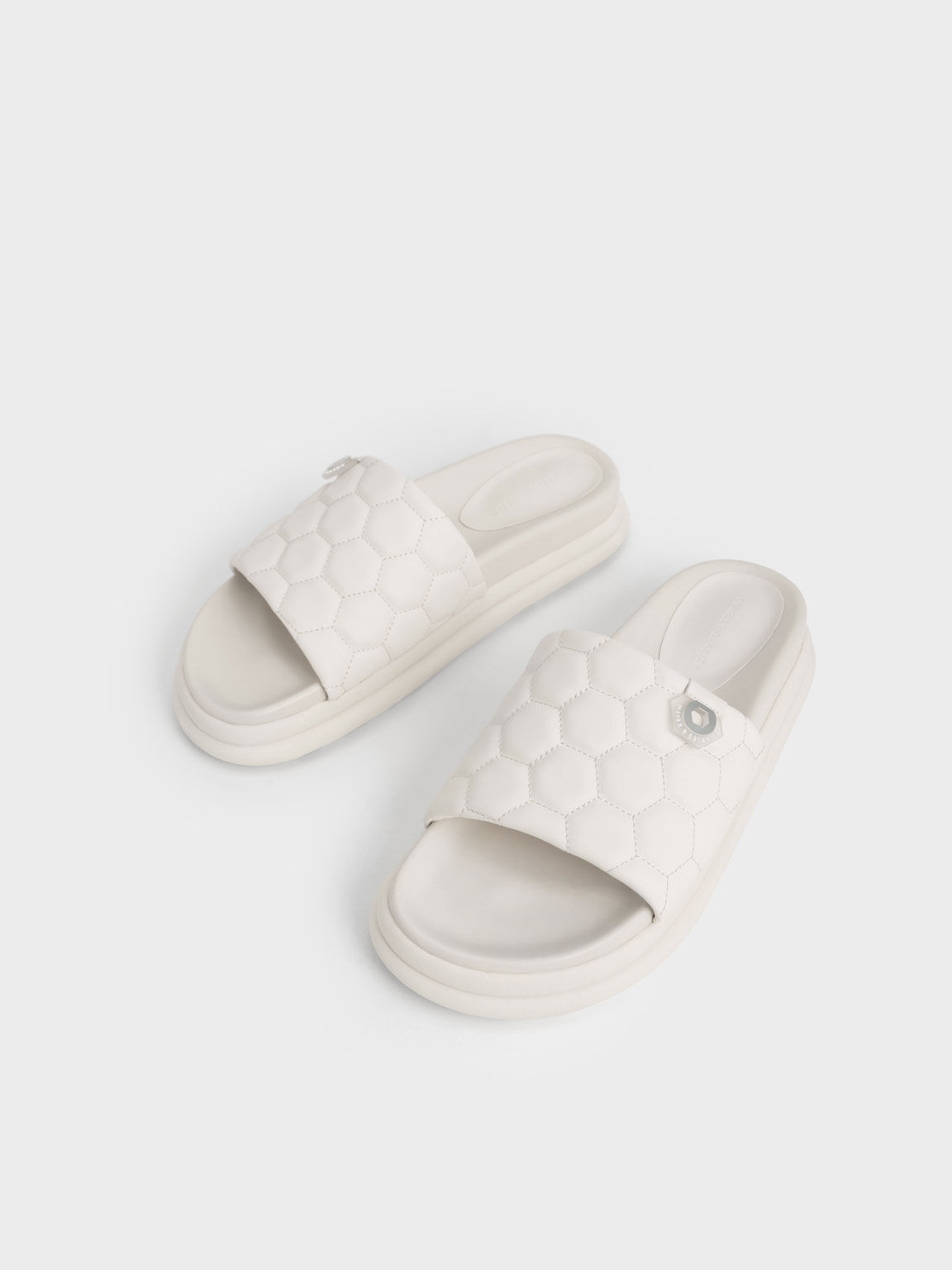 Chalk Textured Flatform Sliders CHARLES KEITH SG