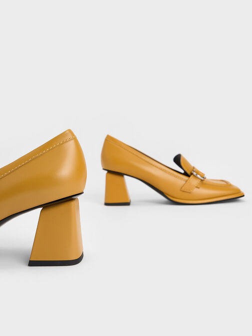 Metallic Buckle Penny Loafers, Mustard, hi-res