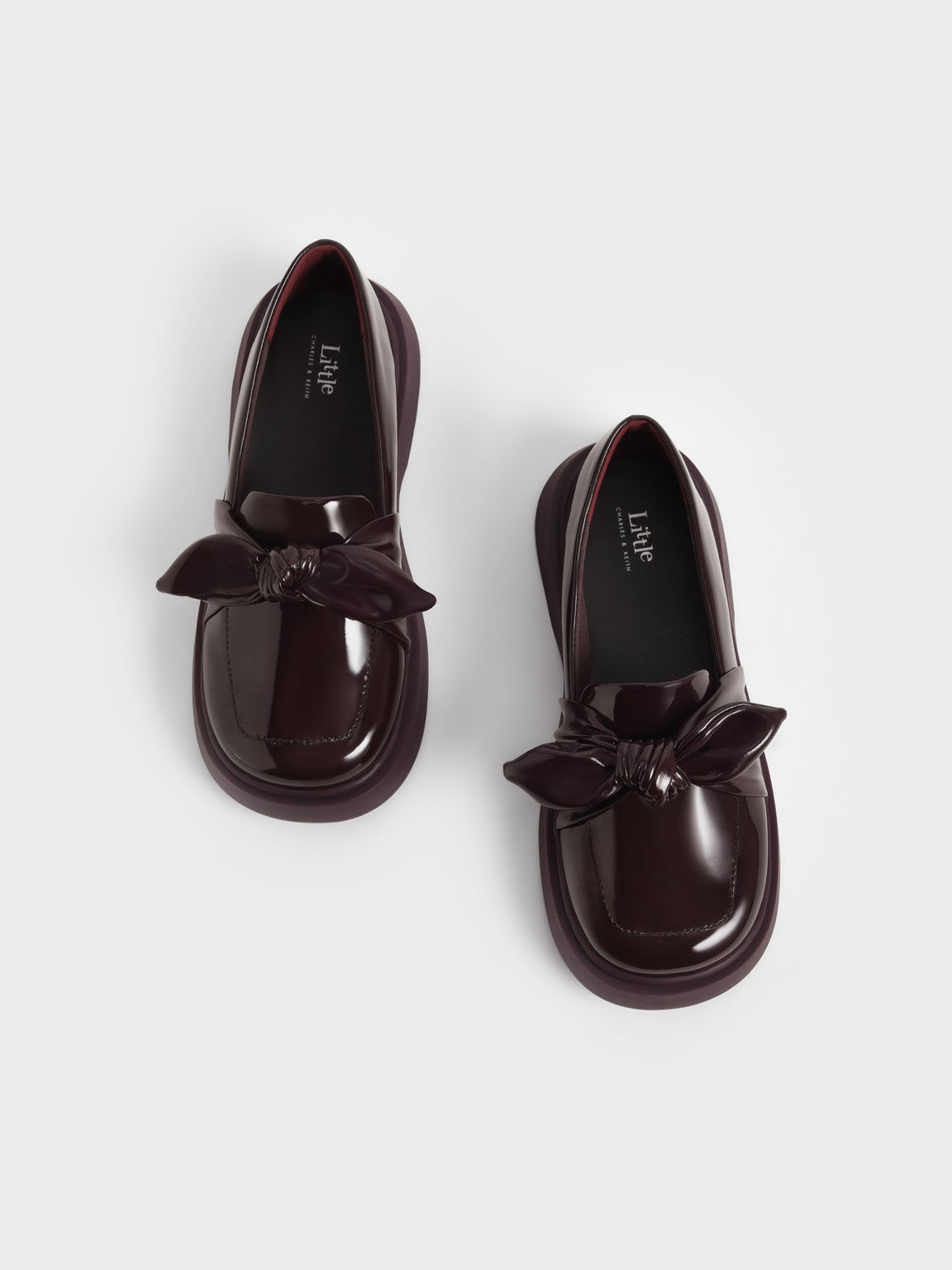 Girls' Patent Bow Loafers, Maroon, hi-res