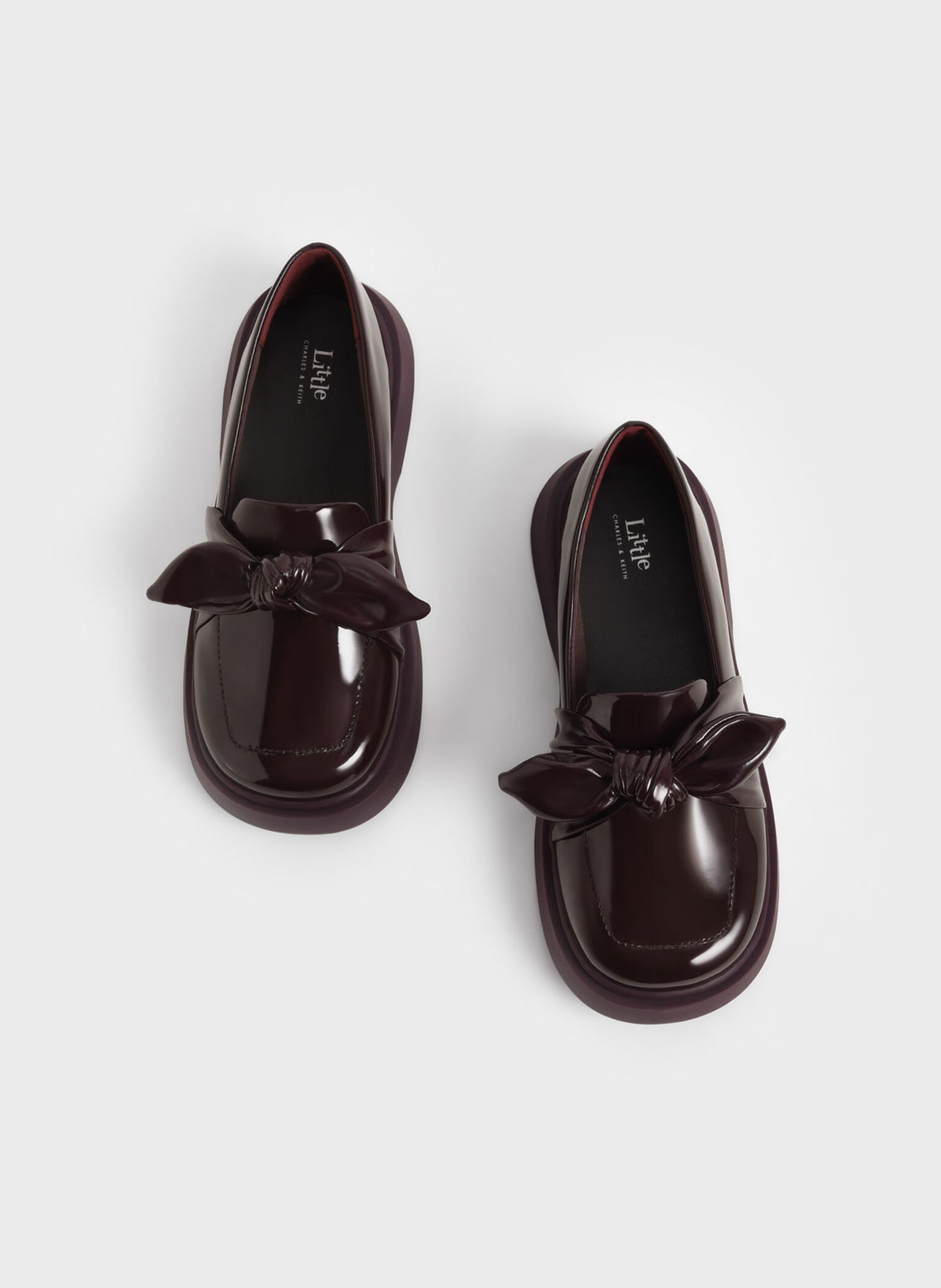 Girls' Patent Bow Loafers, Maroon, hi-res