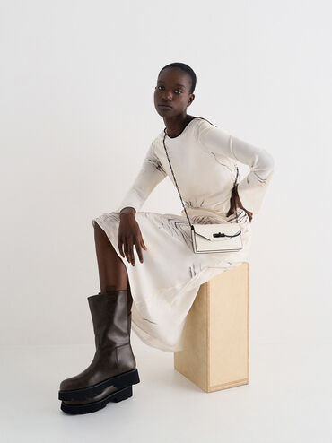 Samantha Envelope Chain-Embellished Crossbody Bag, Cream, hi-res