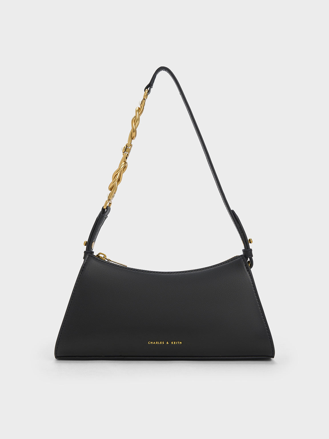 Metallic-Accent Strap Trapeze Bag, Black, hi-res