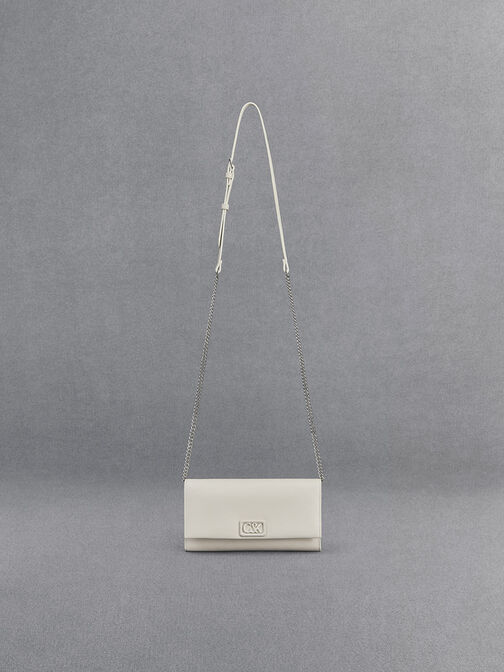 Leather Chain-Strap Wallet, White, hi-res