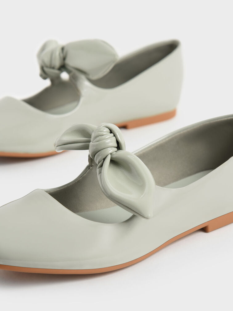 Girls' Patent Knotted Mary Janes, Sage Green, hi-res