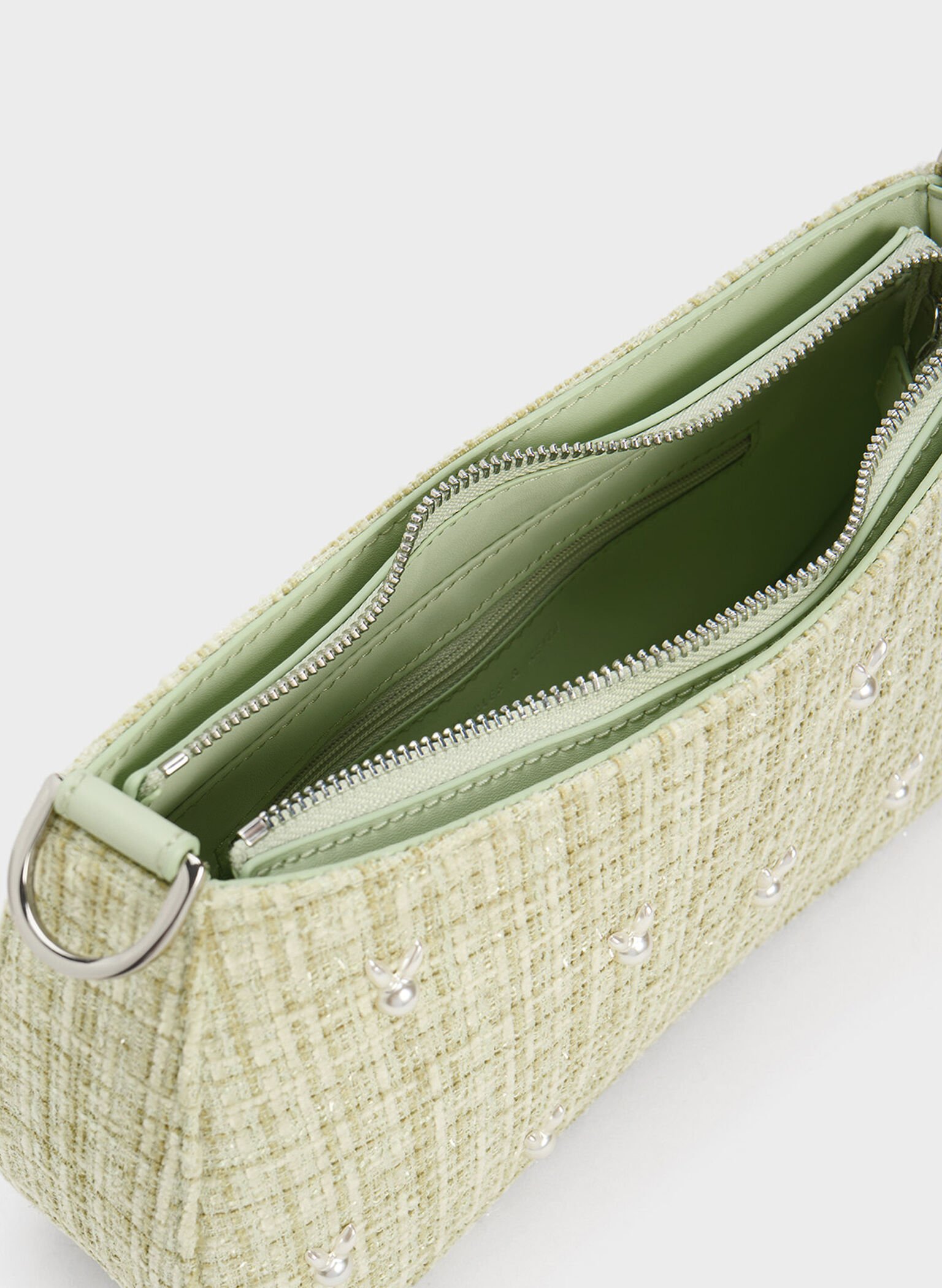 Bunny Tweed Shoulder Bag, Green, hi-res
