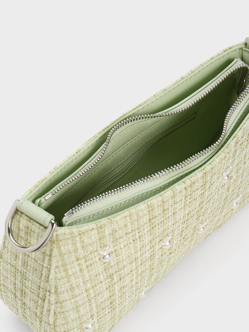 Bunny Tweed Shoulder Bag, Green, hi-res