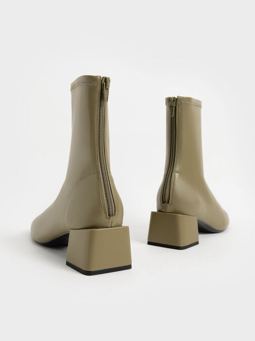 Block Heel Zip-Up Ankle Boots, Olive, hi-res