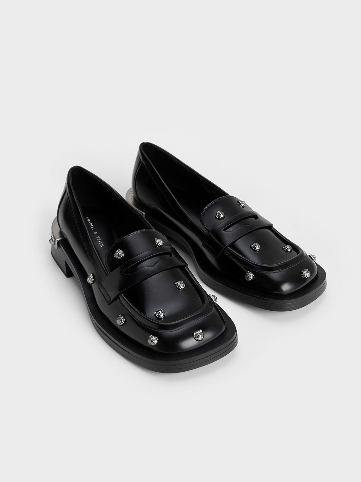 Lotso Studded Penny Loafers, Black, hi-res